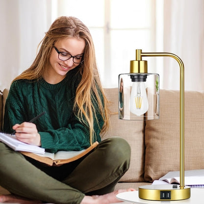 Gold Industrial Touch Table Lamps 2 Pack With USB Ports