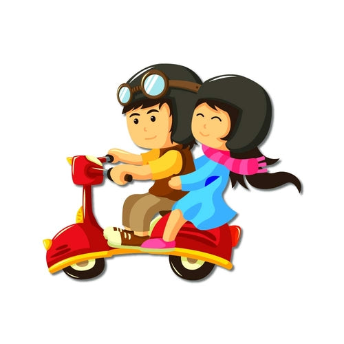 Couple Scooter Ride Wooden Fridge Magnet