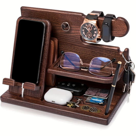 Wooden Desk Organizer Phone Docking Station Stand